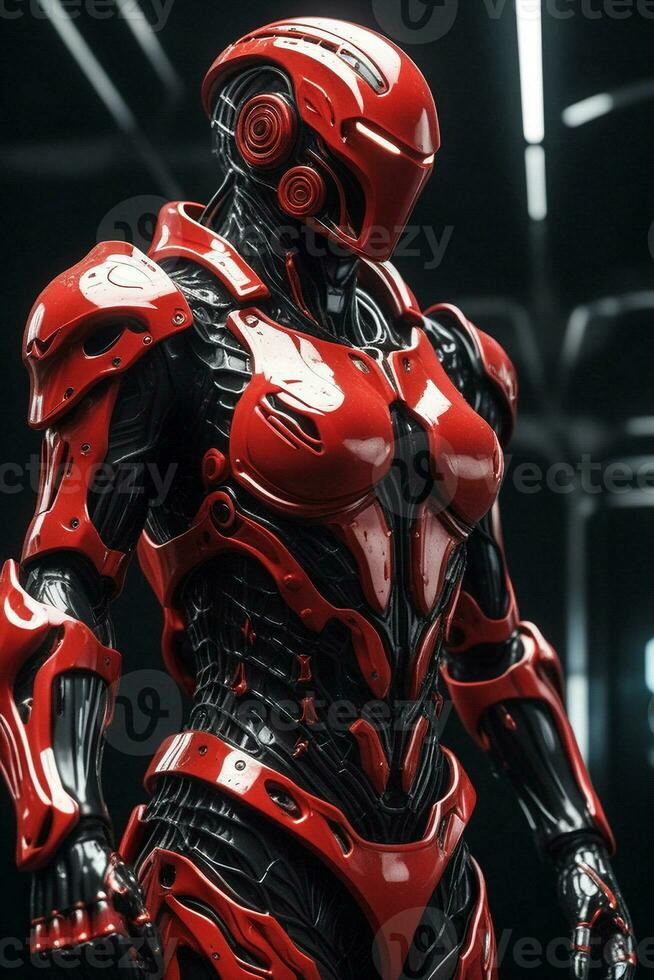 AI generated an intricate red and black biomechanical suit splashing and dripping a crisp and smooth beautiful. ai generative photo