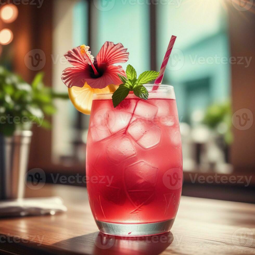 AI generated A vibrant and refreshing sparkling lemonade infused with hibiscus and fresh mint. ai generative photo