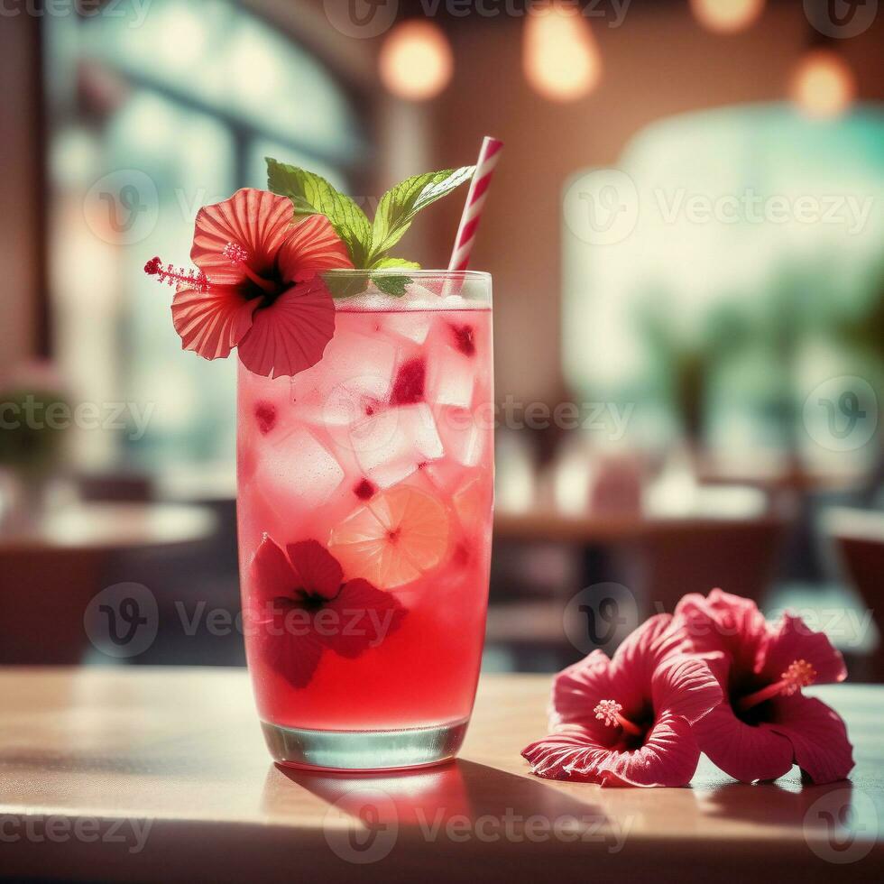 AI generated A vibrant and refreshing sparkling lemonade infused with hibiscus and fresh mint. ai generative photo