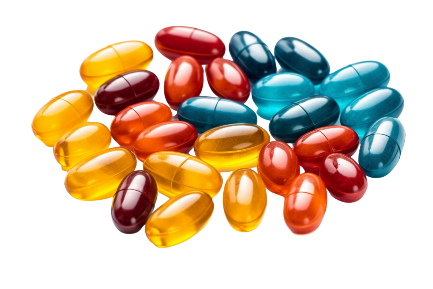AI generated Group of vitamin supplement pills or drugs for treatment, on transparent background. png