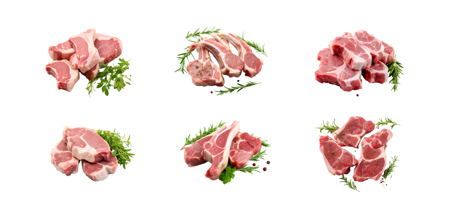 AI generated Collection set of Lamb chops raw on a transparent background. png