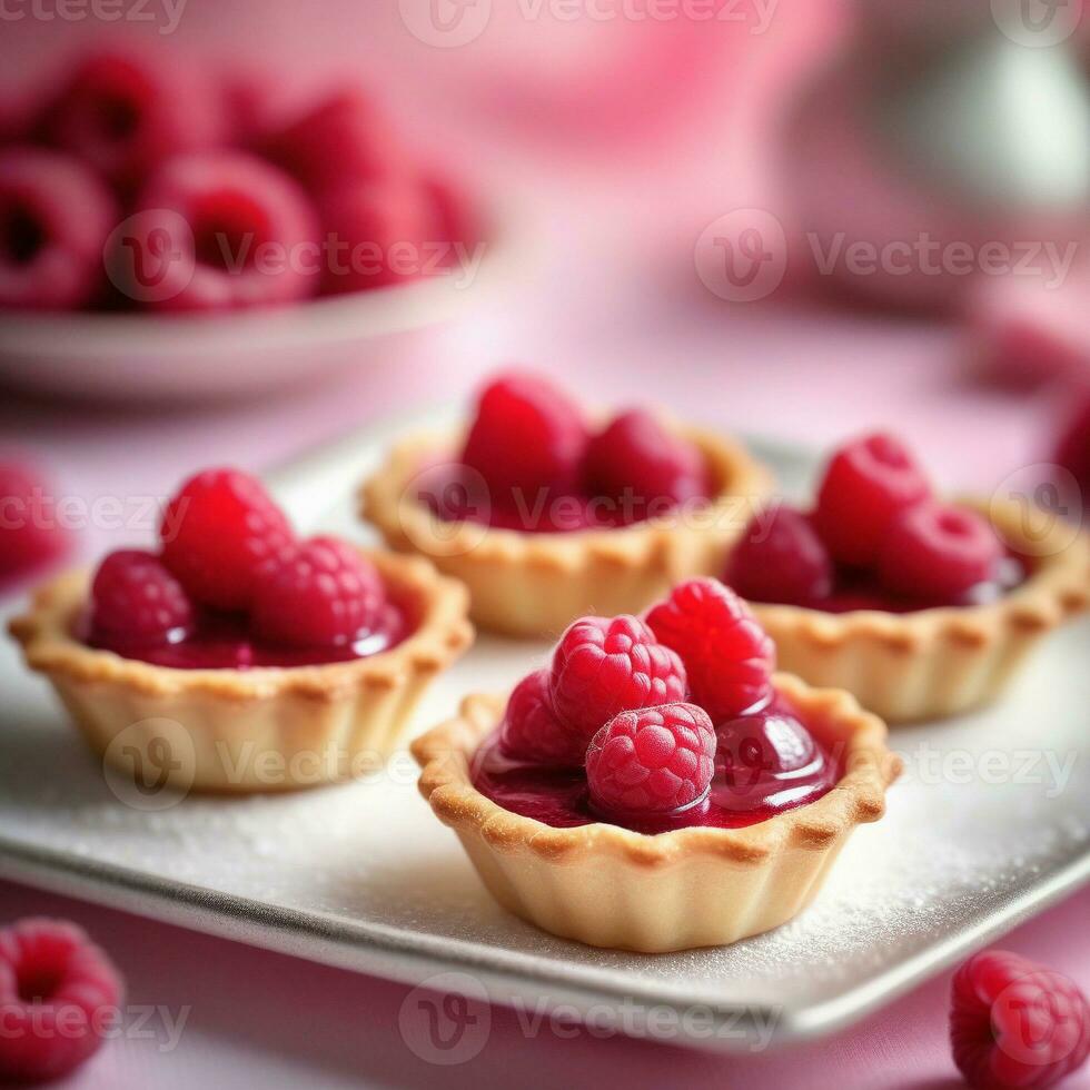 AI generated mini tartlets with a buttery crust filled with a raspberry compote infused with a hint of rosewater. ai generative photo