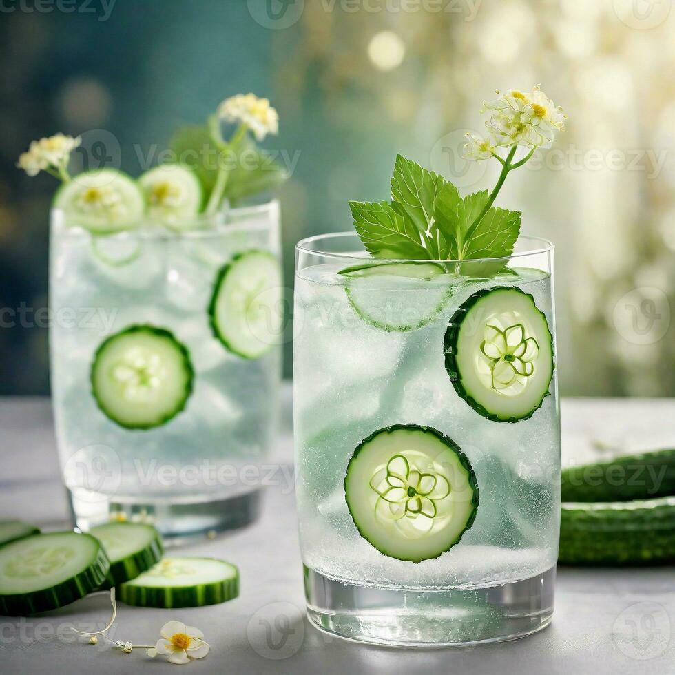 AI generated A refreshing blend of elderflower liqueur, cucumber-infused gin, and sparkling water. ai generative photo