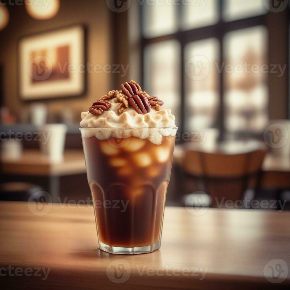 AI generated A refreshing cold brew infused with rich maple syrup and toasted pecan flavors. ai generative photo