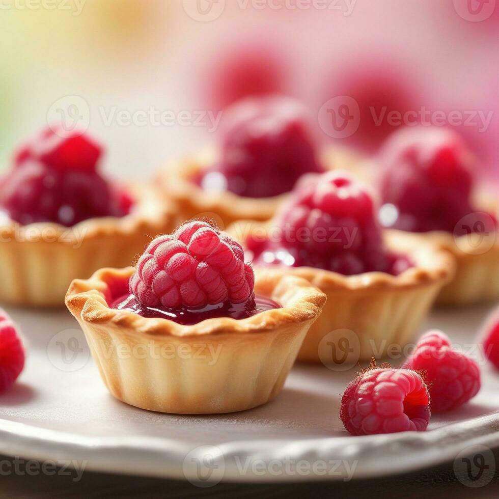 AI generated mini tartlets with a buttery crust filled with a raspberry compote infused with a hint of rosewater. ai generative photo