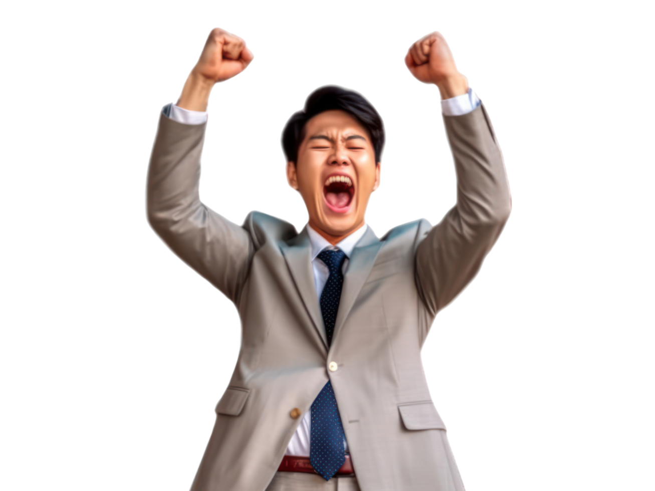 AI generated Happy asia busineesman excited winning solated on transparent background. png