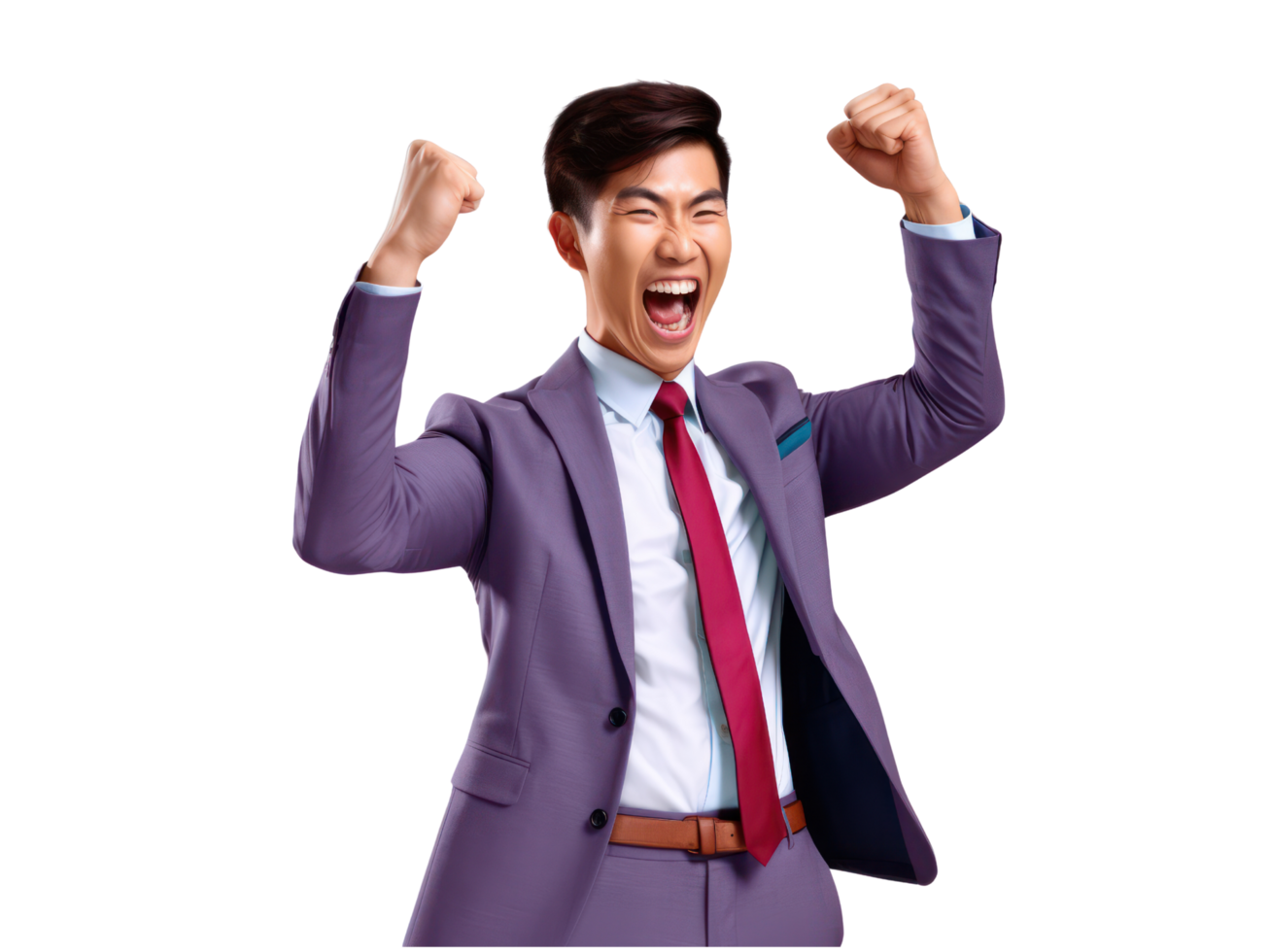 AI generated Happy asia busineesman excited winning solated on transparent background. png