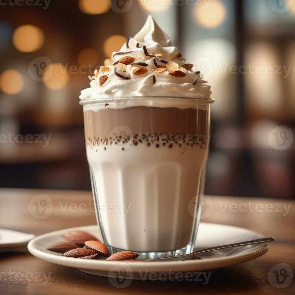 AI generated A decadent mocha with espresso, steamed almond milk, and coconut cream. Topped with whipped cream. ai generative photo