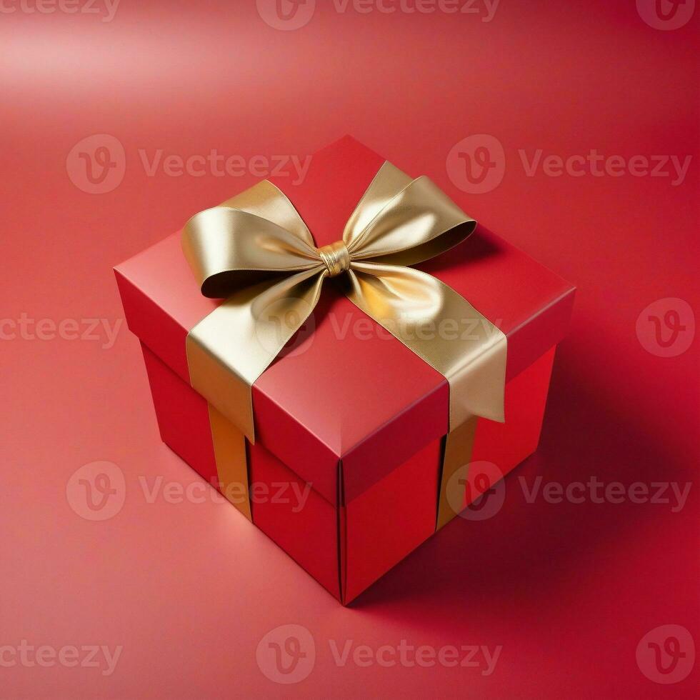 AI generated a red box with a gold bow on it gifts red color theme on a red background. ai generative photo