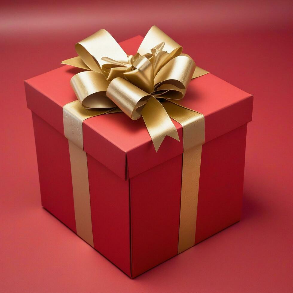 AI generated a red box with a gold bow on it gifts red color theme on a red background. ai generative photo
