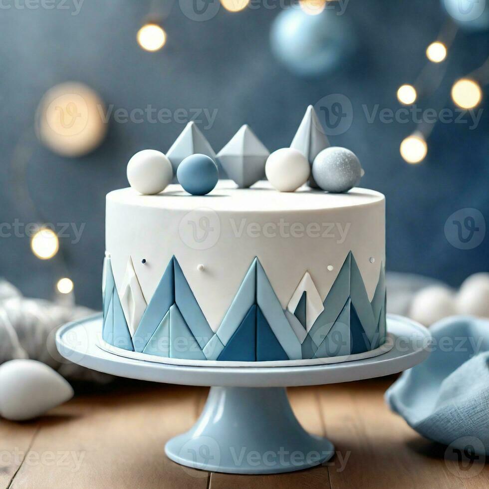 AI generated A cake adorned with edible fondant or marzipan ornaments in a modern Scandinavian design. ai generative photo