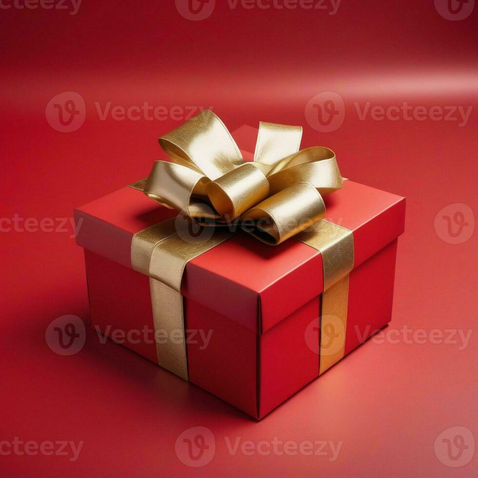 AI generated a red box with a gold bow on it gifts red color theme on a red background. ai generative photo