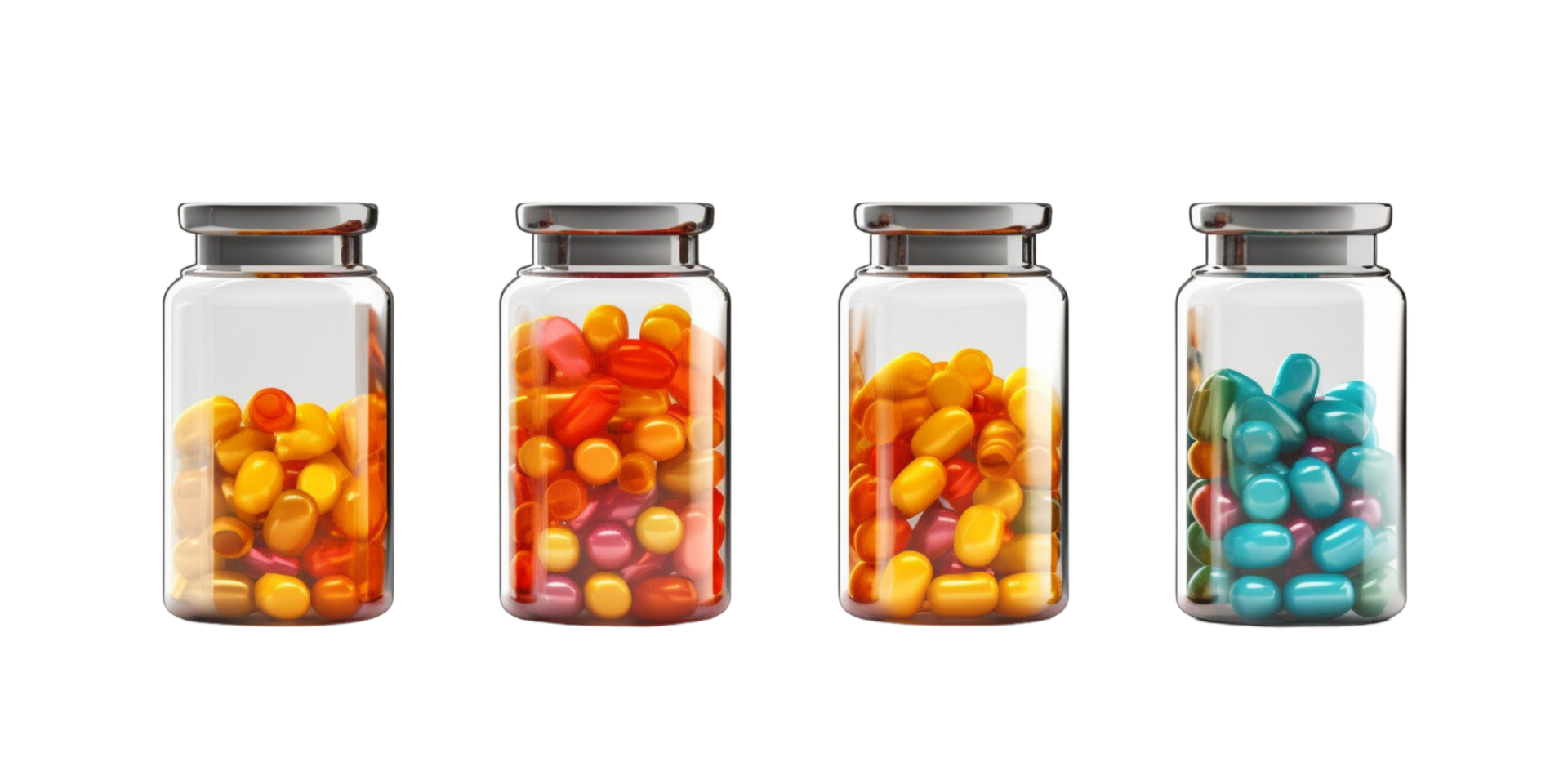 AI generated Set of Capsule pharmacy bottle pill drug on transparent