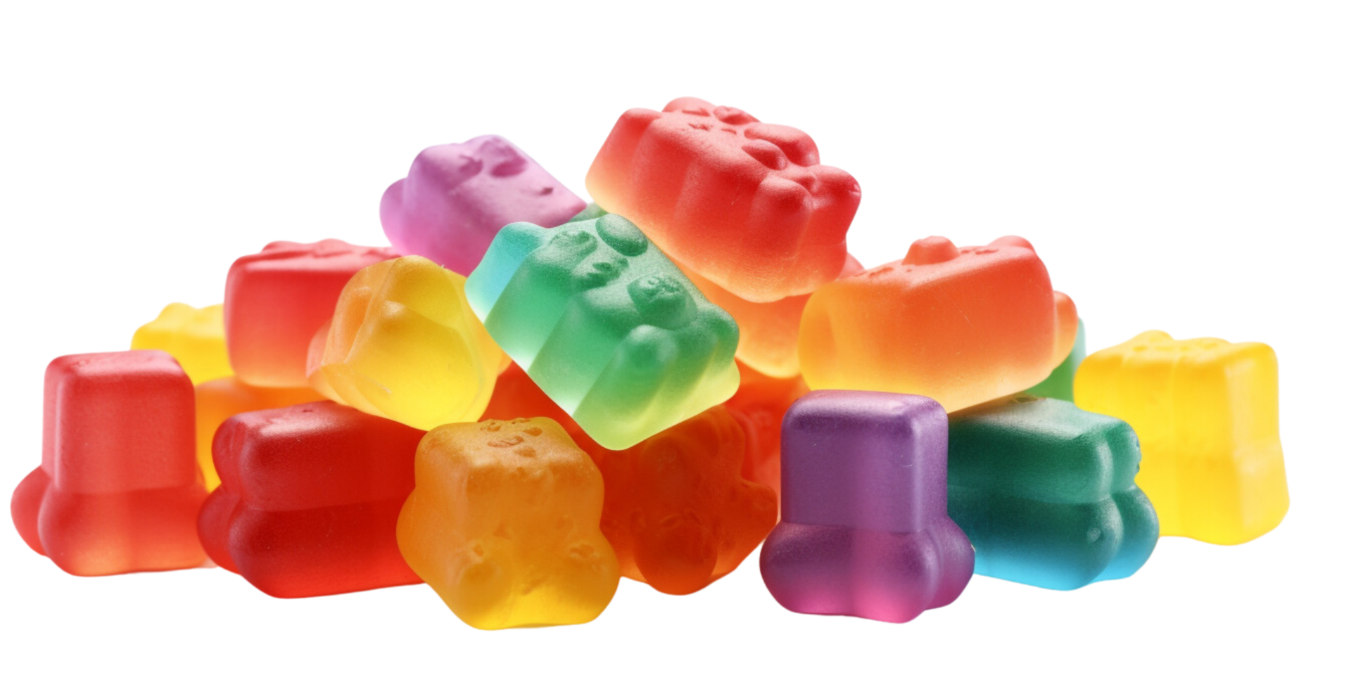 AI generated Medical cannabis rainbow gummy candy edibles on transparent background. png