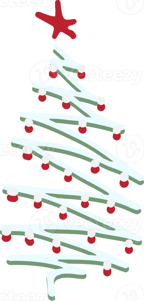 Set of Christmas tree. Sketch hand drawn xmas pattern. Doodle childlike silhouette art. Winter New year holiday firs, decor elements on isolated background. Vector vintage illustration png