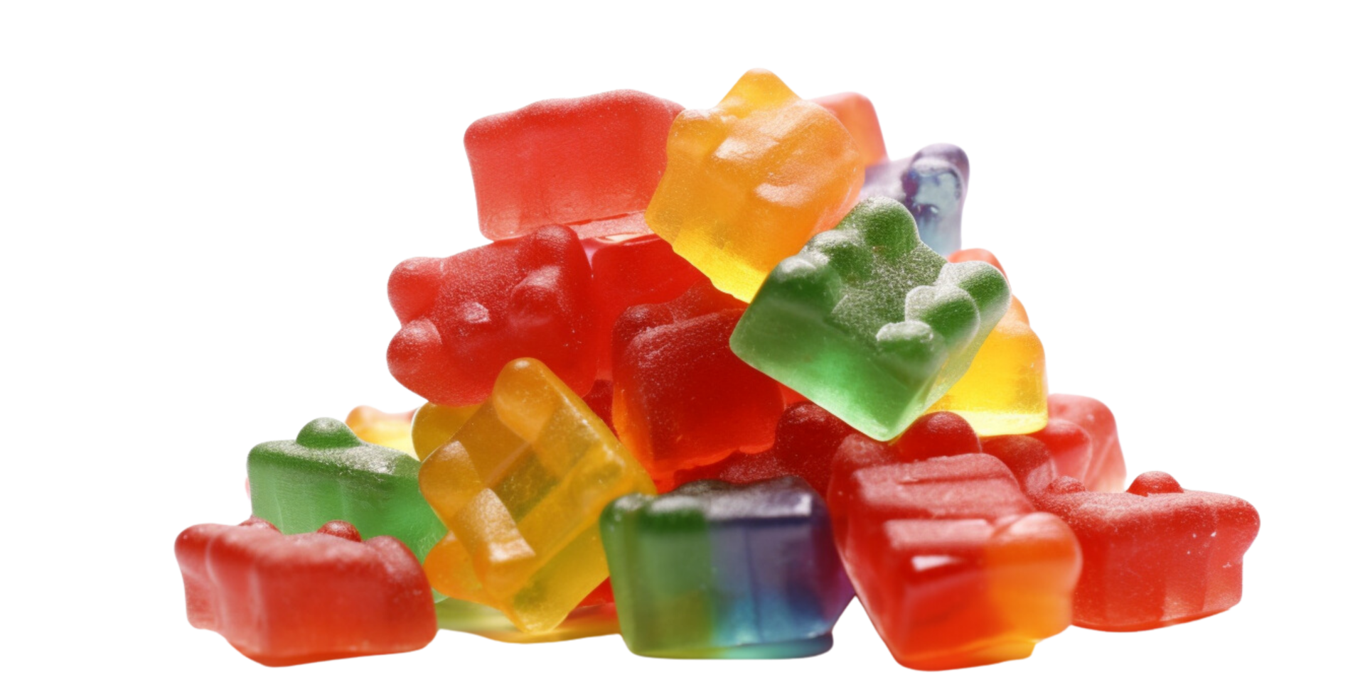 AI generated Medical cannabis rainbow gummy candy edibles on transparent background. png