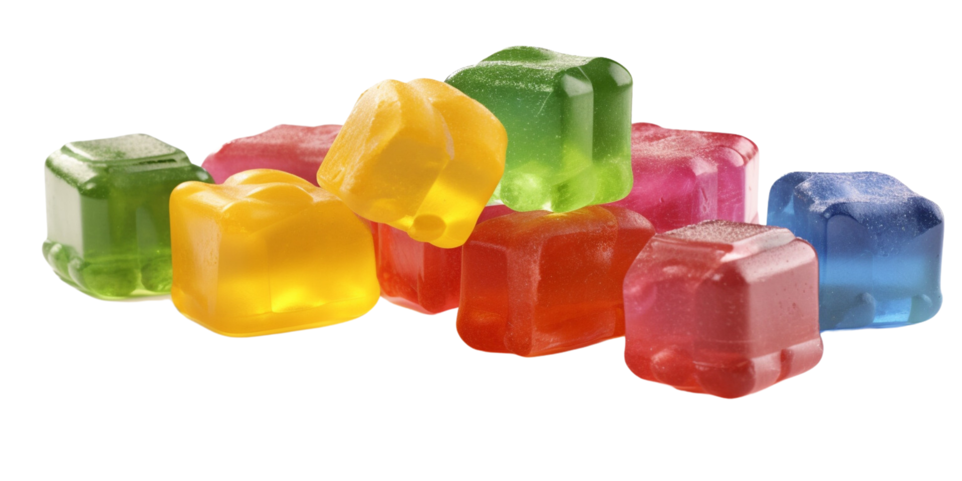 AI generated Medical cannabis rainbow gummy candy edibles on transparent background. png