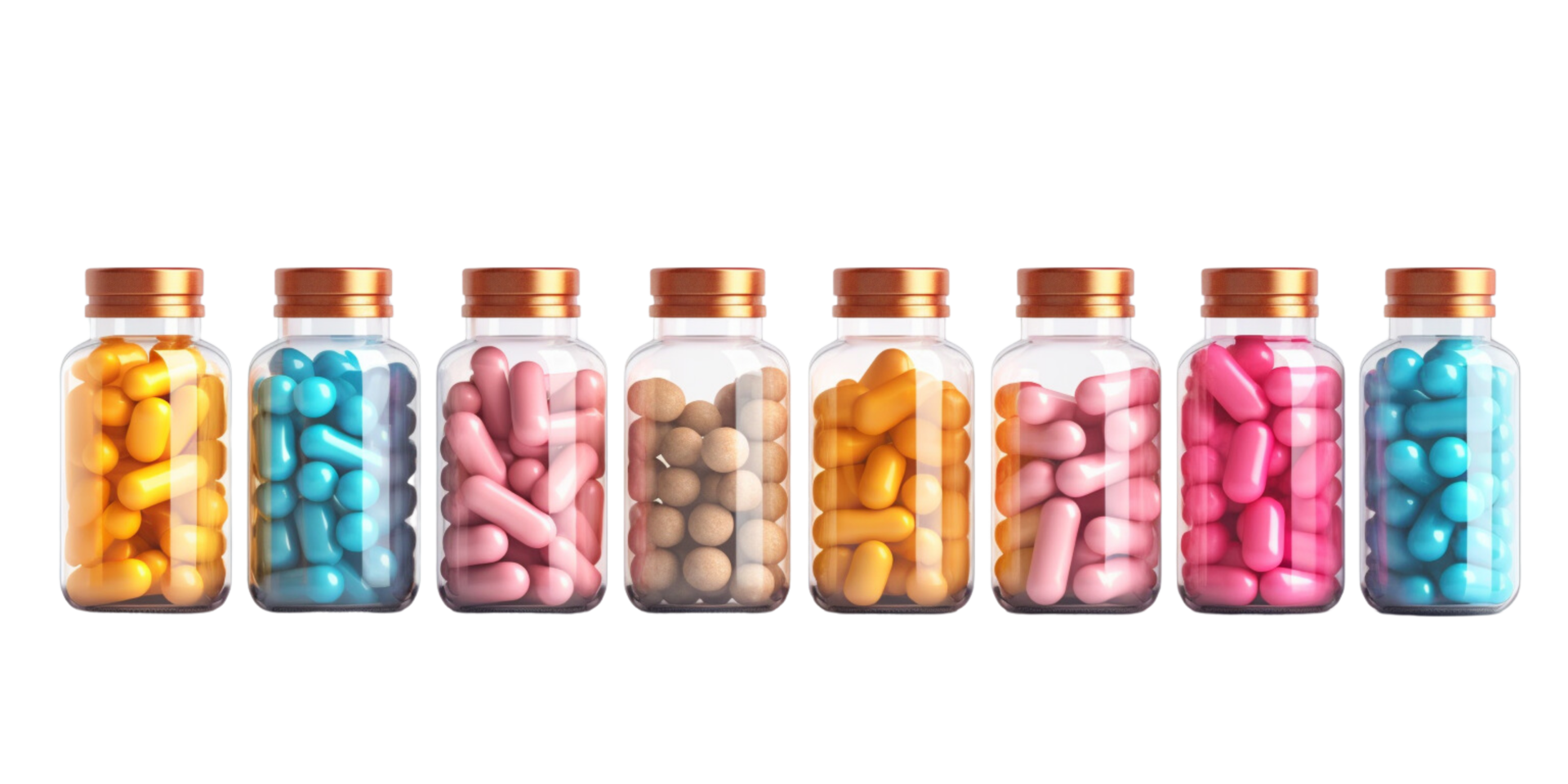 AI generated Set of Capsule pharmacy bottle pill drug on transparent background. png