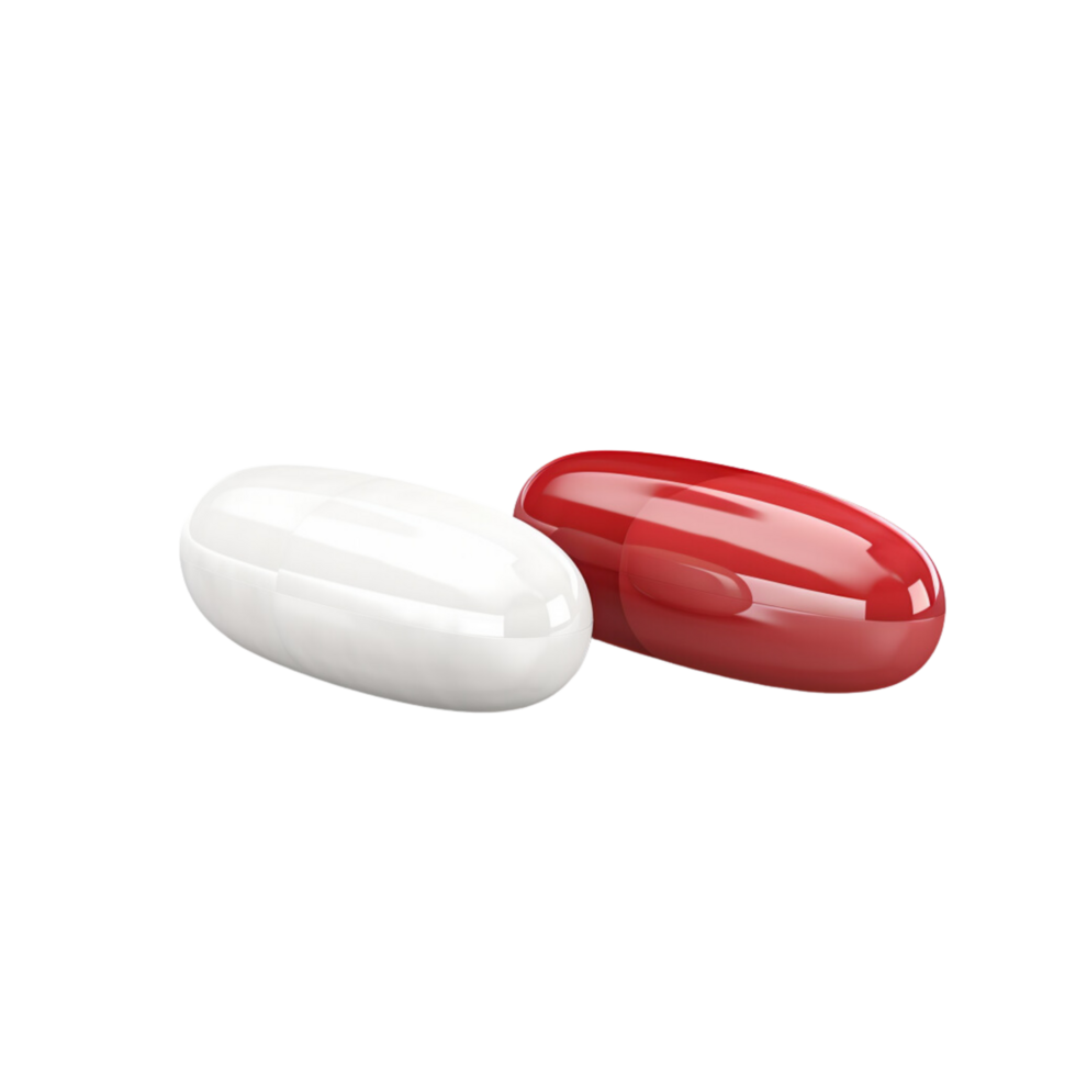 AI generated Red and white capsules on transparent background. png