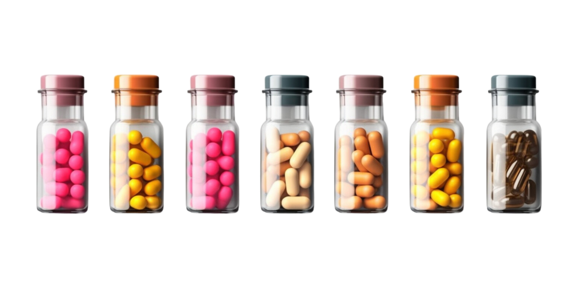 AI generated Set of Capsule pharmacy bottle pill drug on transparent background. png