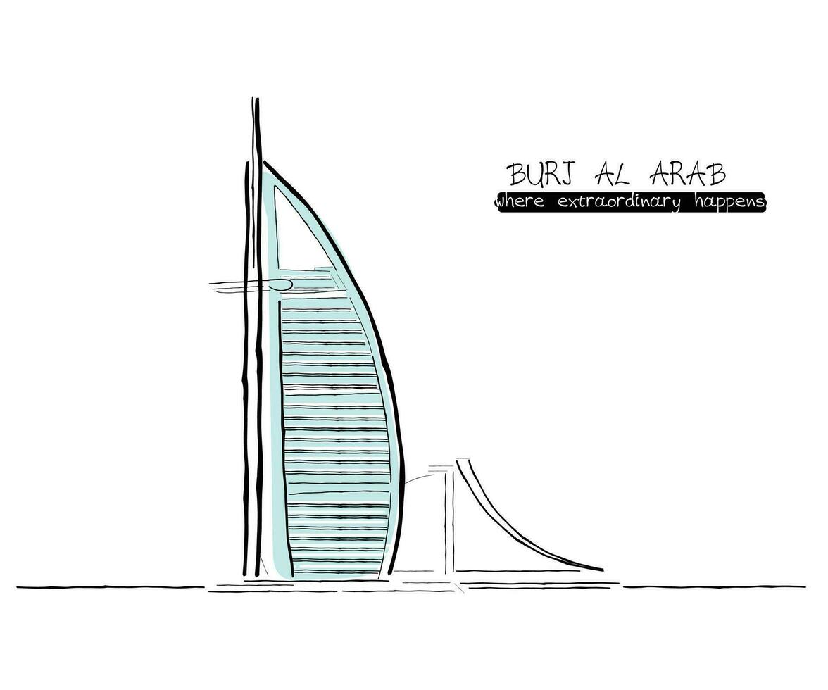 línea Arte de burj Alabama árabe. vector