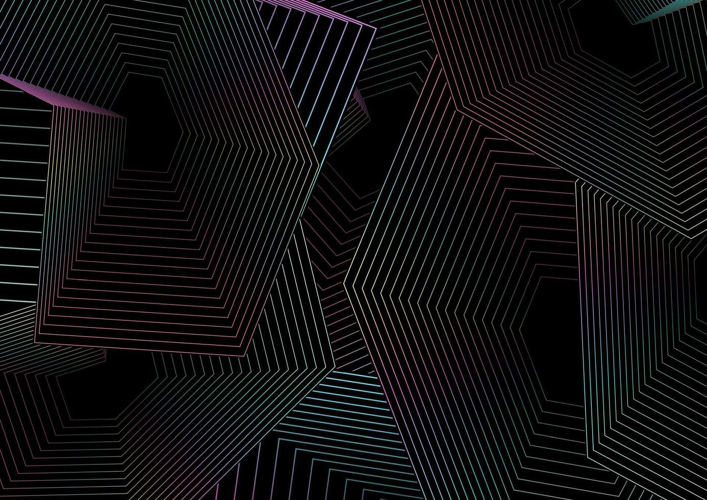 Black abstract background with holographic polygonal linear shapes vector