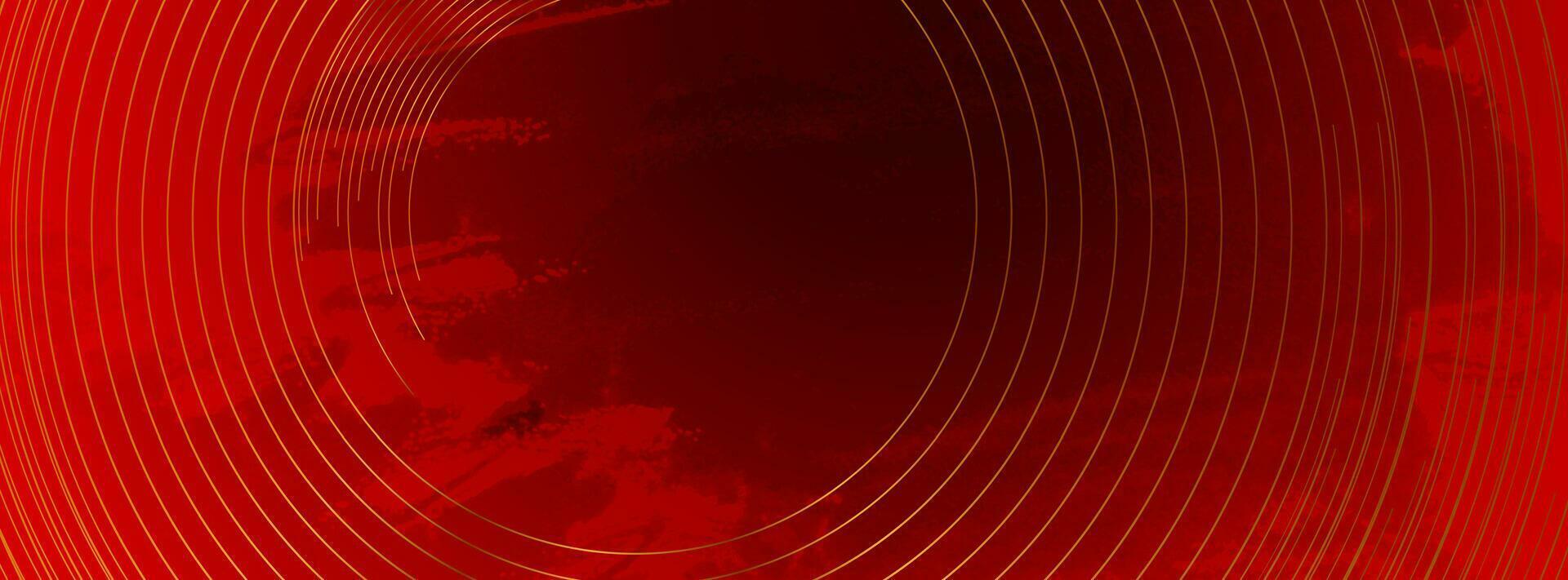 Dark red grunge corporate background with golden round lines vector