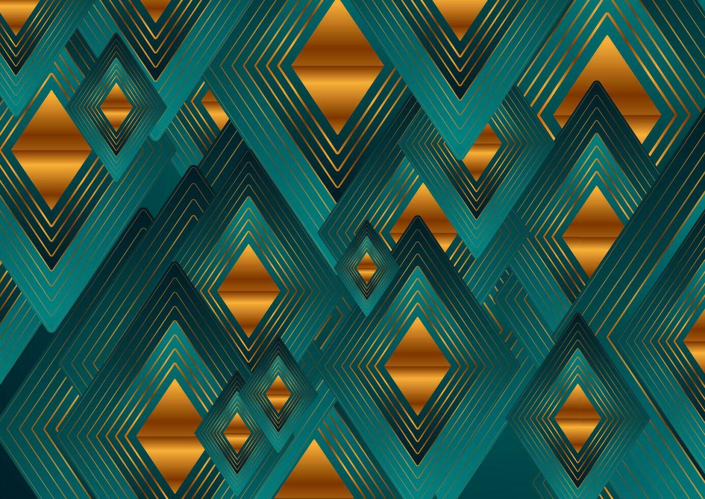 Turquoise abstract background with golden linear pattern vector