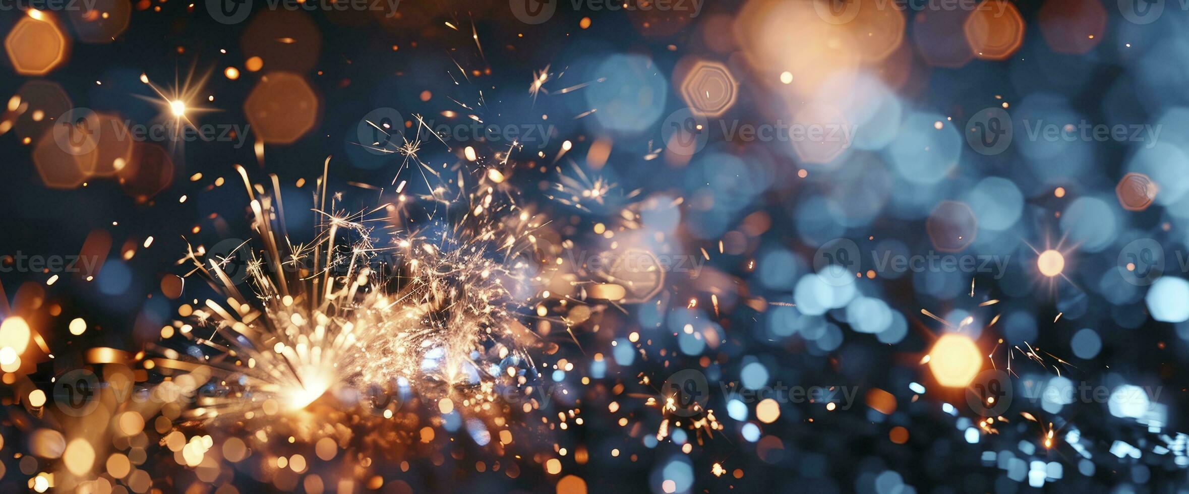 AI generated Fireworks background with blue bokeh light and fireworks photo