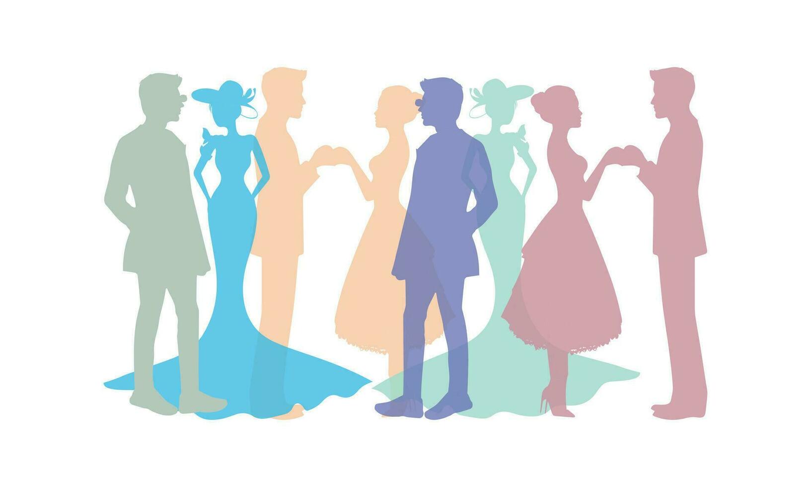 Colorful diverse people crowd. Diverse people group. Flat design vector illustration. A colorful illustration of diverse silhouetted people in profile