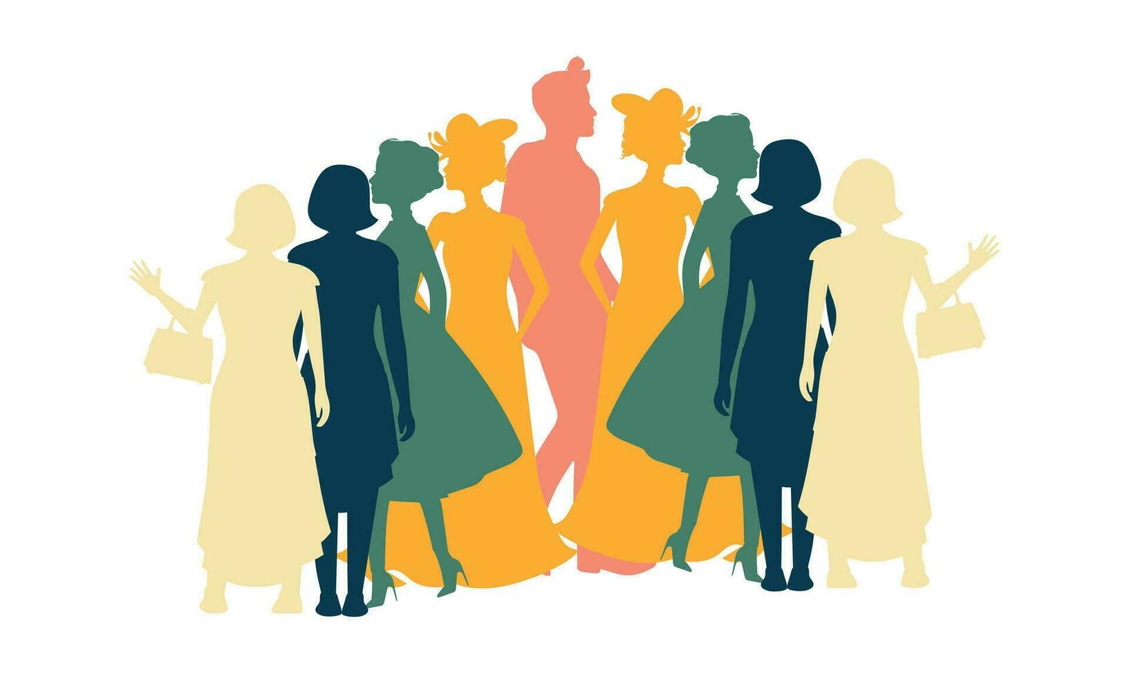 Colorful diverse people crowd. Diverse people group. Flat design vector illustration. A colorful illustration of diverse silhouetted people in profile