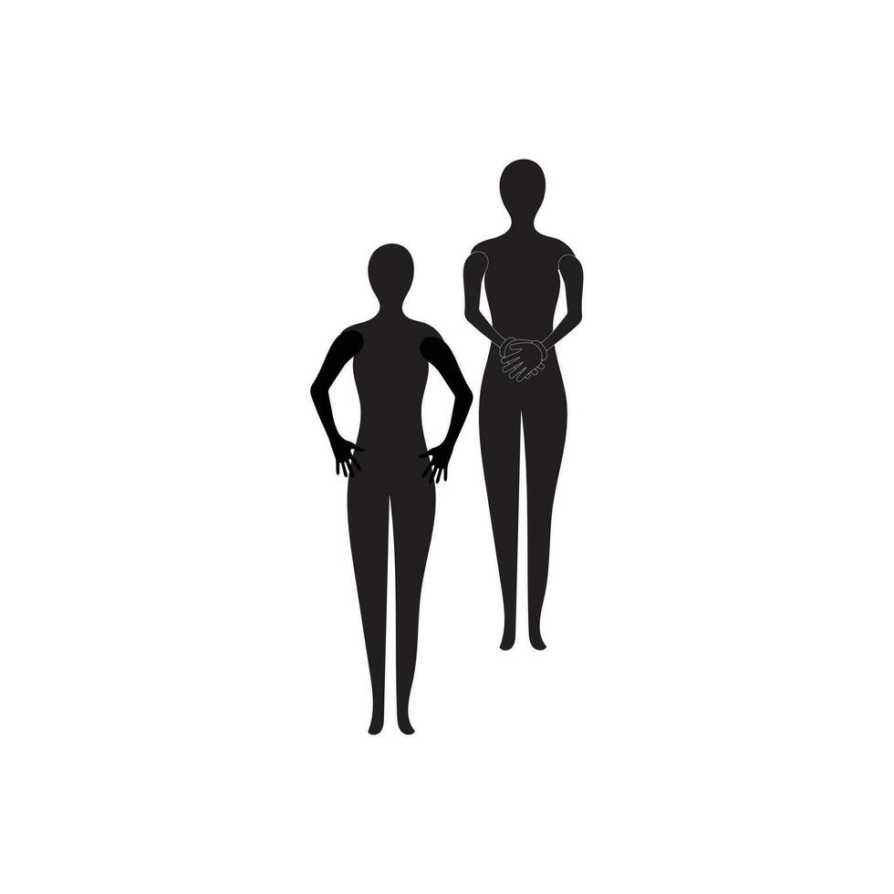 Human full body icon illustrations . Black silhouettes of men and women on a white background. Male and female gender. Figure of human body. vector