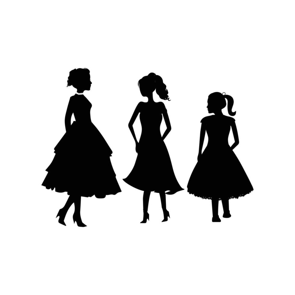 hombre, mujer y niños en pie silueta. grupo en formal vestido. shillouette romántico Pareja fotografía. siluetas de gente. vector