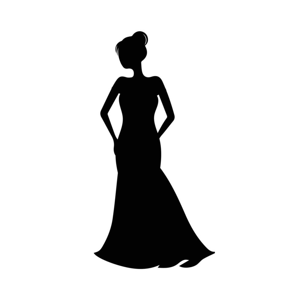 Man, Woman and kids standing silhouette. Group in formal dress. Shillouette romantic couple picture. Silhouettes of People. vector