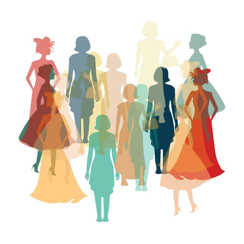 Colorful diverse people crowd. Diverse people group. Flat design vector illustration. A colorful illustration of diverse silhouetted people in profile