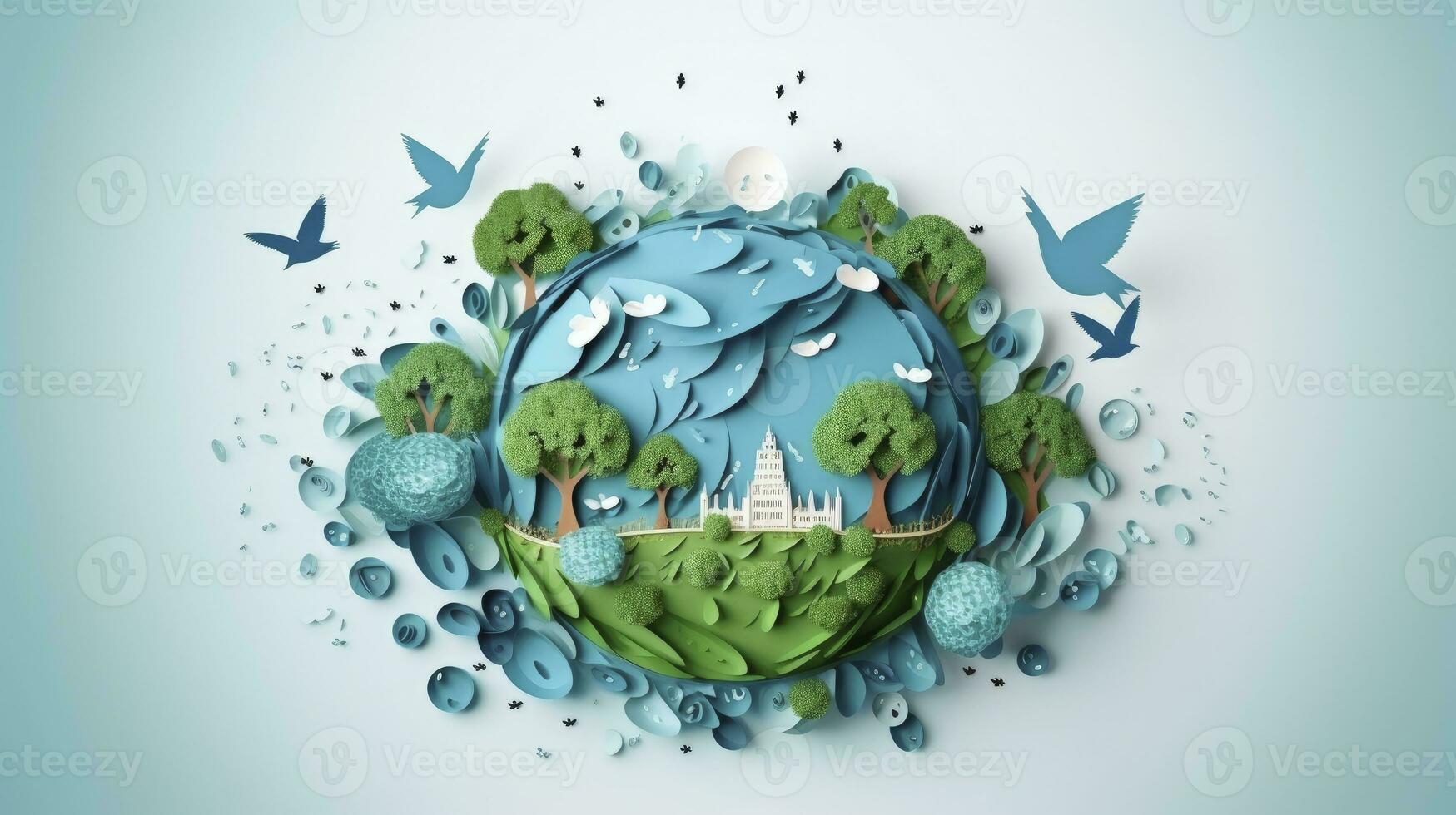 AI generated Paper art, Ecology and world water day, Saving water and world Environment day, environmental protection and save earth water photo