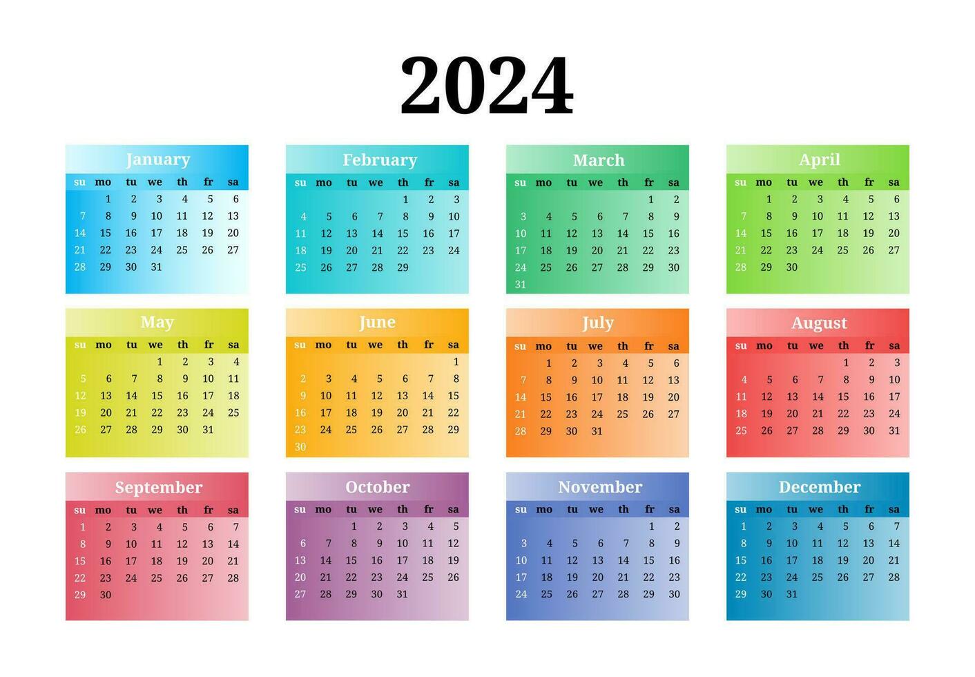 calendario para 2024 aislado en un blanco antecedentes vector