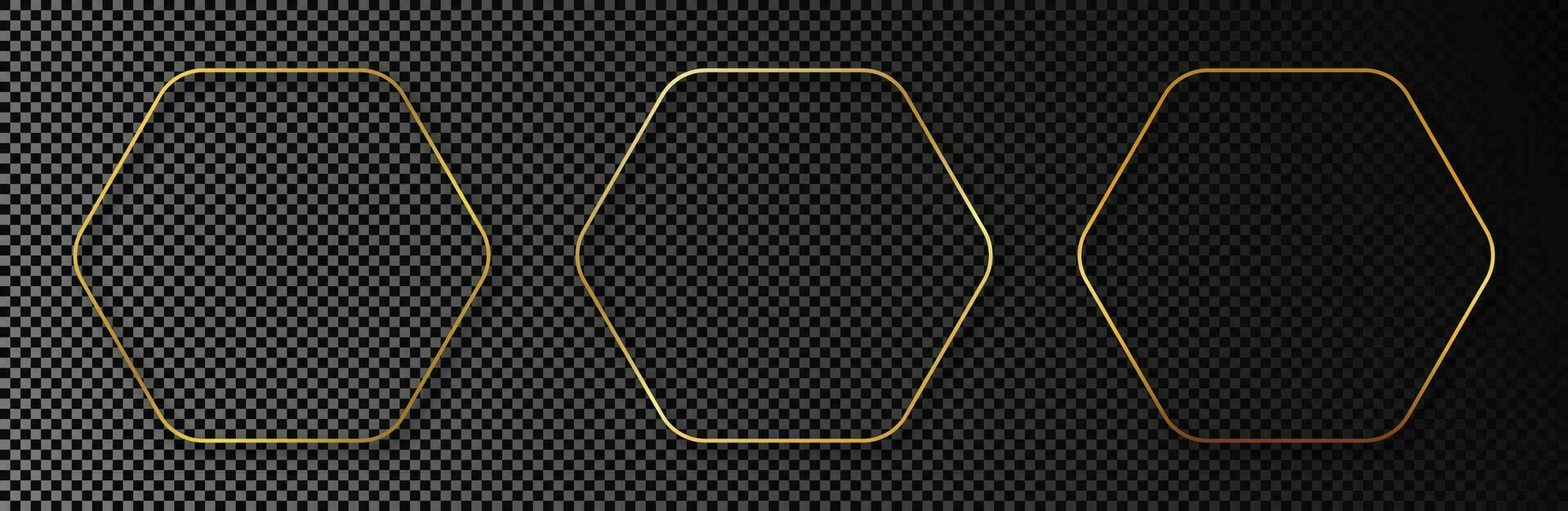 Gold glowing rounded hexagon frame vector
