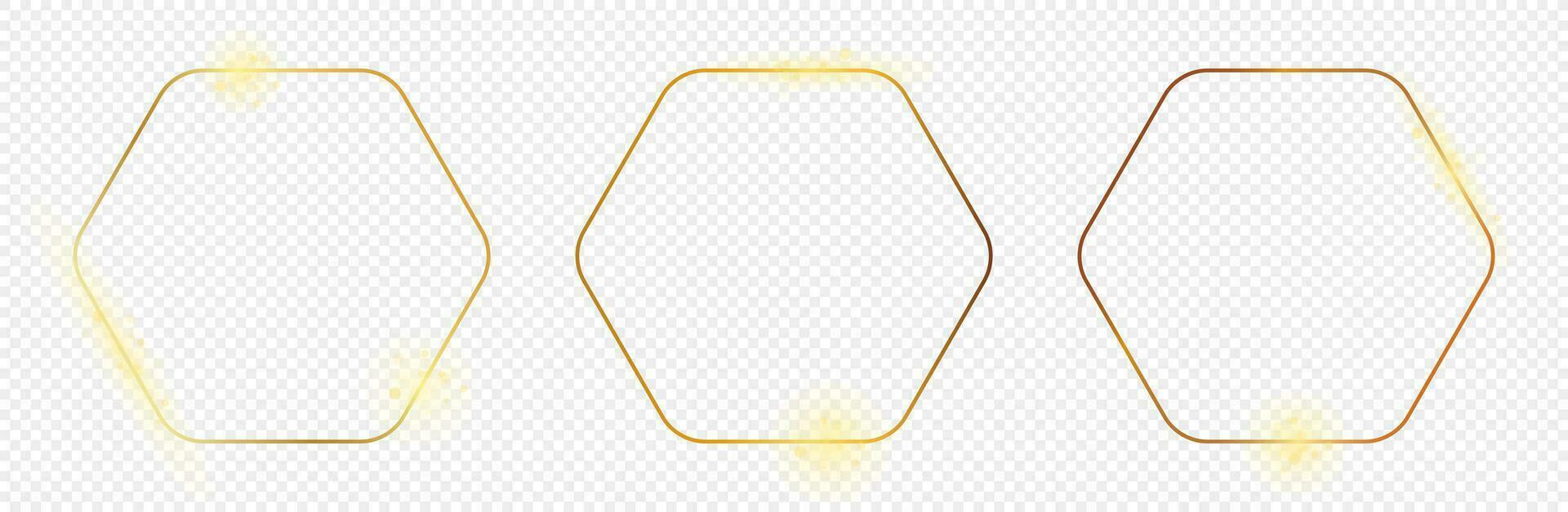 Gold glowing rounded hexagon frame vector