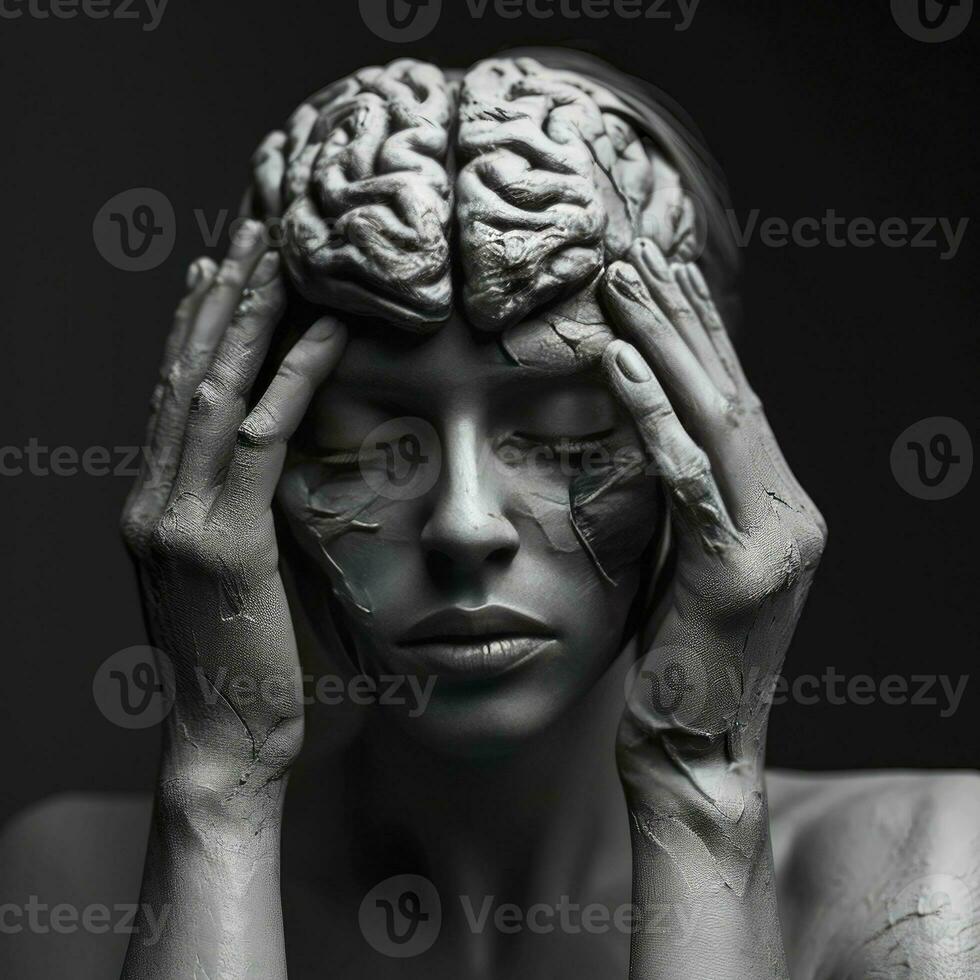 ai generado todas de humanos sufrimiento en un cerebro. Arte fotografía foto