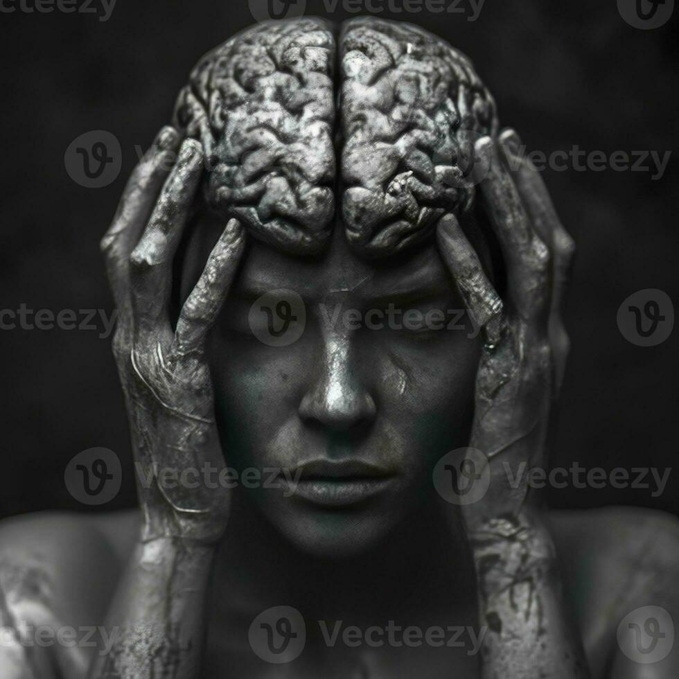 ai generado todas de humanos sufrimiento en un cerebro. Arte fotografía foto