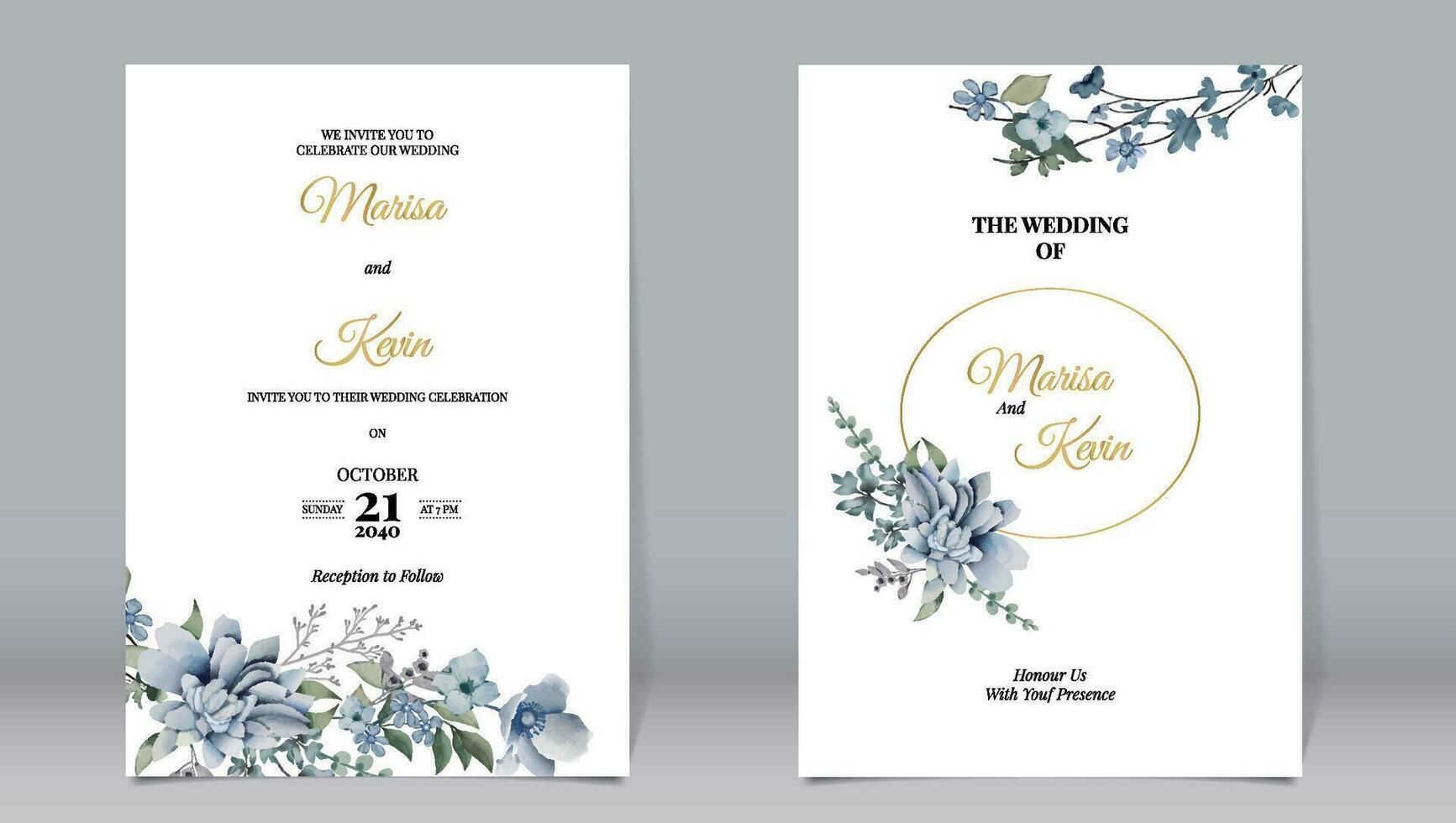 Elegant wedding invitation with various watercolor style gold line elements and white background vector