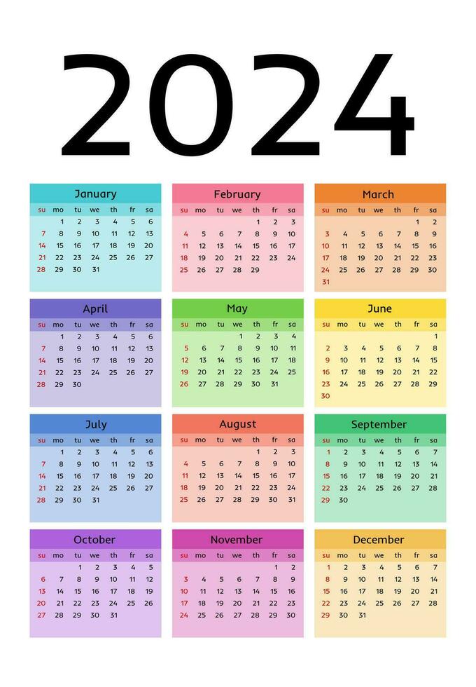 Calendar for 2024 isolated on a white background vector