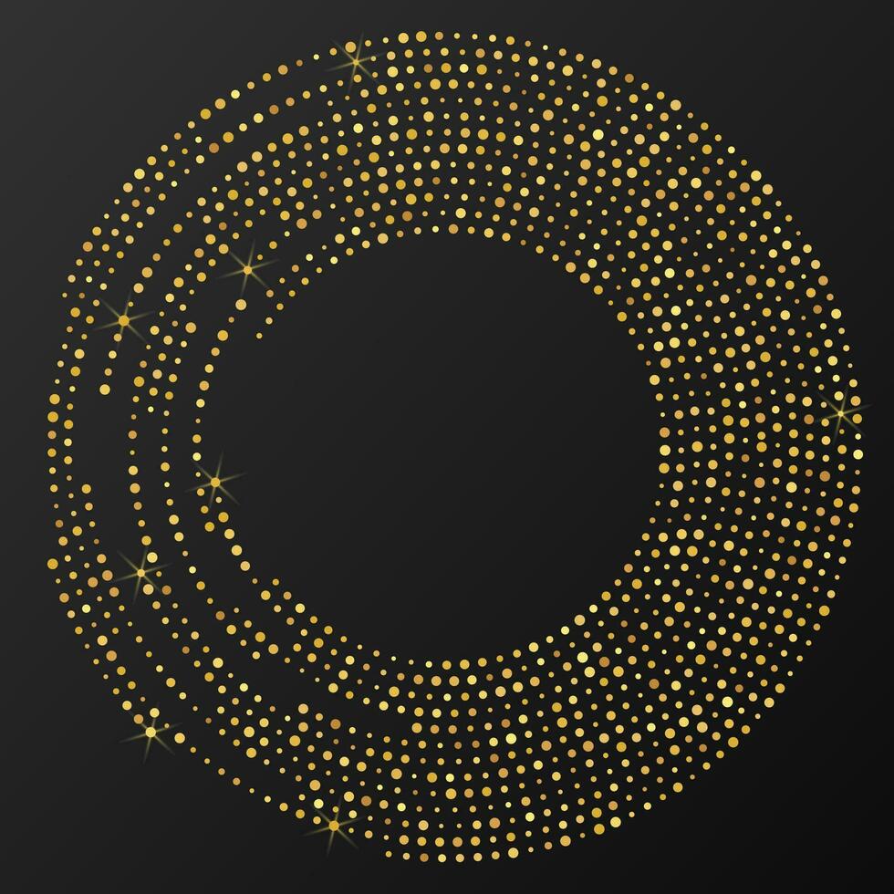 fondo punteado de semitono brillante de oro abstracto. patrón de brillo dorado en forma de círculo. círculo de puntos de semitono. ilustración vectorial vector