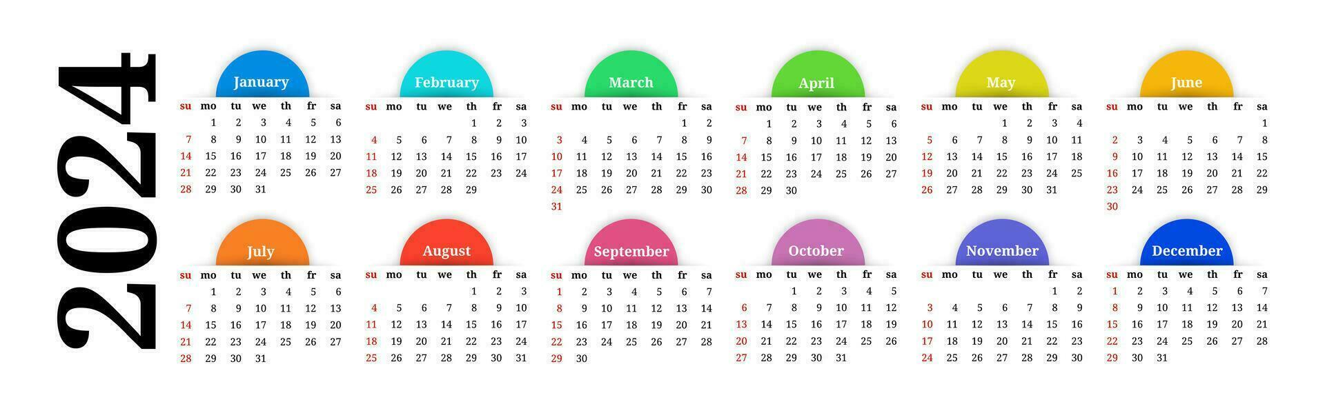 calendario para 2024 aislado en un blanco antecedentes vector