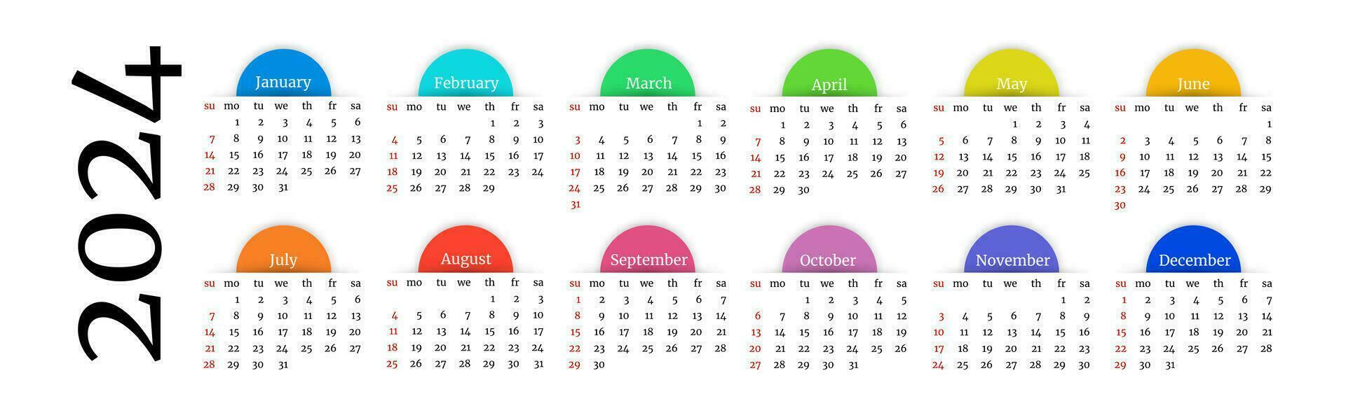 Calendar for 2024 isolated on a white background vector