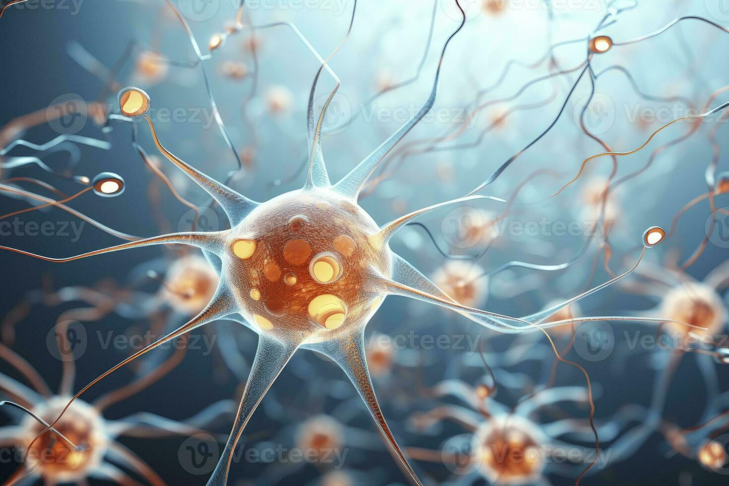 AI generated Neurons brain cell medical background Active nerve cell photo