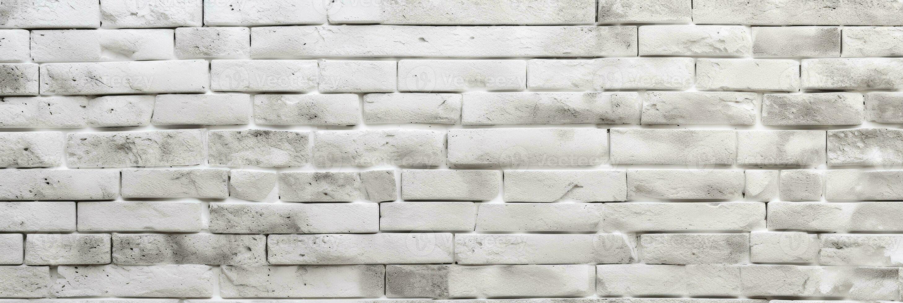 AI generated Panoramic background of wide white brick wall texture photo