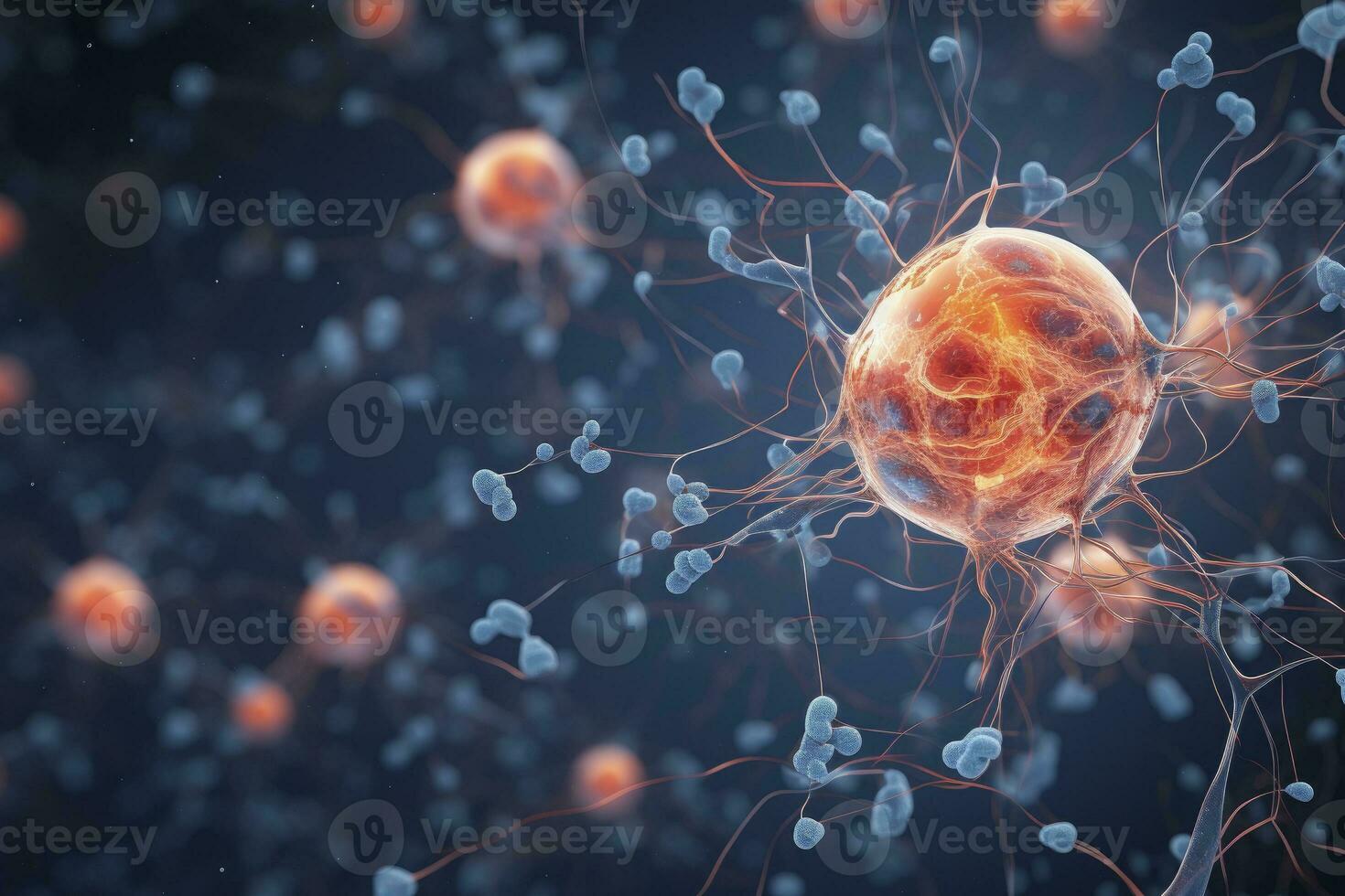 AI generated Neurons brain cell medical background Active nerve cell photo