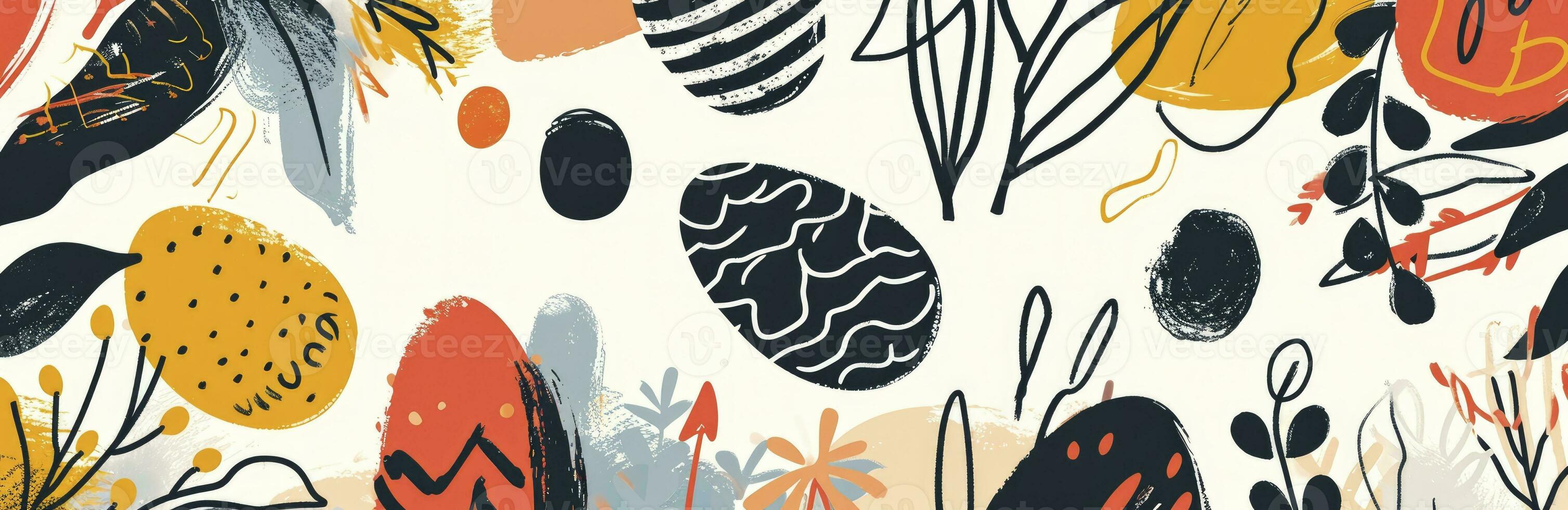 AI generated Happy Easter painted Easter eggs hand drawn illustration photo